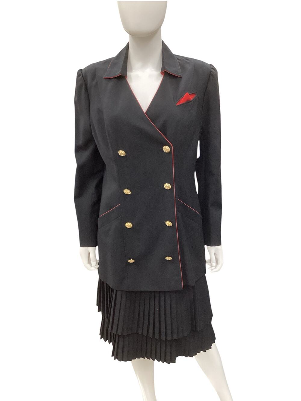 VTG Adolfo Coat Dress Women’s Size 10/ 12 Double Pleated Bottom Double Breasted
